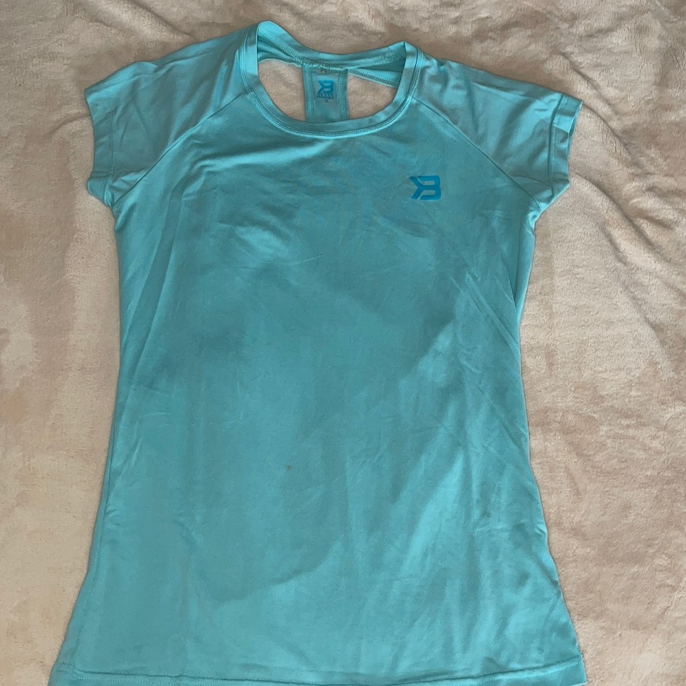 Better Bodies T-shirt with back cut-outs, size small, blue. Lightly used.